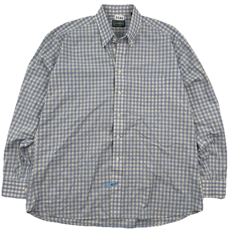 Gitman Bros Button Down Dress Shirt Men XL Gingham Plaid‎ Blue Gold Made In USA
